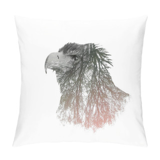 Personality  Double Exposure Portrait Of Eagle And Tree Branch Pillow Covers