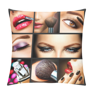 Personality  Makeup Collage. Professional Make-up Details. Makeover Pillow Covers