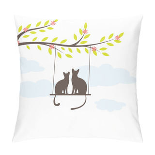 Personality  Two Black Cat On Swing. Vector Illuatration Pillow Covers