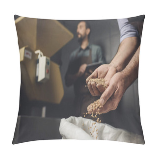 Personality  Brewery Worker Inspecting Grains Pillow Covers