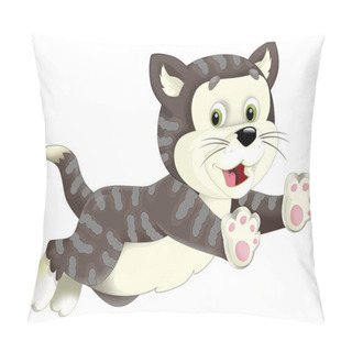 Personality  Cartoon Happy Cat Running And Jumping - Isolated - Illustration For Children Pillow Covers