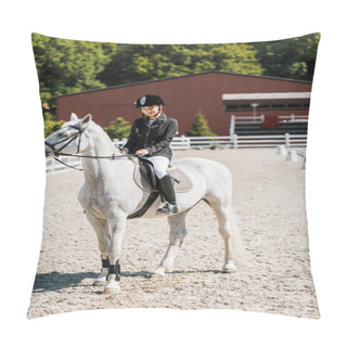 Personality  Beautiful Female Equestrian Riding Horse At Horse Club Pillow Covers