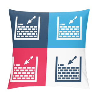 Personality  Brickwork Blue And Red Four Color Minimal Icon Set Pillow Covers