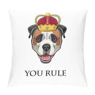 Personality  American Bulldog. Crown. Dog King. You Rule Lettering. Dog Portrait. Vector. Pillow Covers