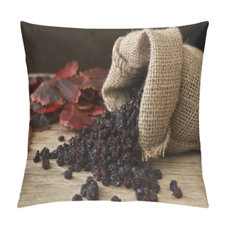 Personality  Black Raisins In Burlap Bag Over Wooden Table Pillow Covers