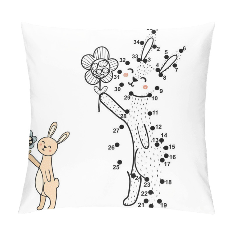 Personality  Connect the dots, draw and color a cute baby rabbit with a flower pillow covers