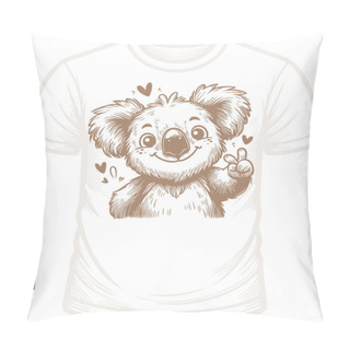 Personality  T-shirt Print Koala Showing Peace Sign With Fingers Vector Drawing Pillow Covers