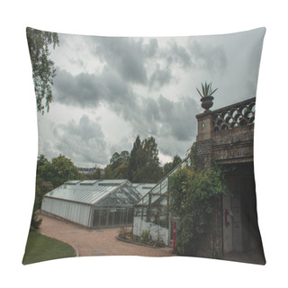 Personality  Greenhouses And Botanical Garden With Cloudy Sky At Background In Copenhagen, Denmark  Pillow Covers