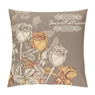 Personality  Vector Invitation Card With Roses In Vintage Style For Design Pillow Covers