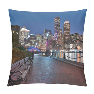 Personality  Boston Harbor And Financial District At Night In Boston, Massach Pillow Covers