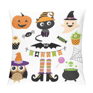Personality  Seamless Halloween Pattern. Vector Illustration Of Halloween Party. Bat, Black Cat And Cakes,sweets. Vector Cartoon Seamless Pattern. Pillow Covers