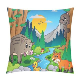 Personality  Forest Scene With Various Animals 3 Pillow Covers
