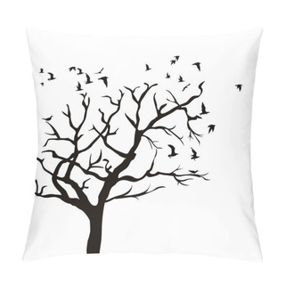 Personality  Silhouette Of A Tree Without Leaves And Birds Flying Pillow Covers