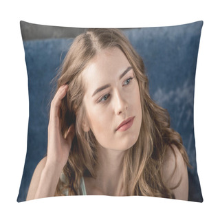 Personality  Pensive Young Woman Pillow Covers