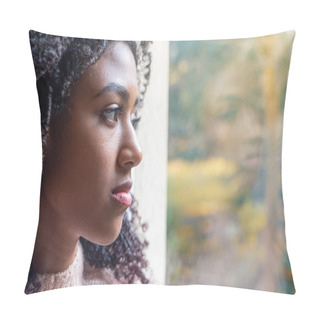 Personality  Portrait Of Sad Black Teenager Alone At Home Pillow Covers