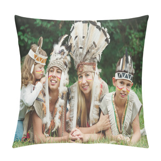Personality  Happy Children With Native American Costumes Pillow Covers