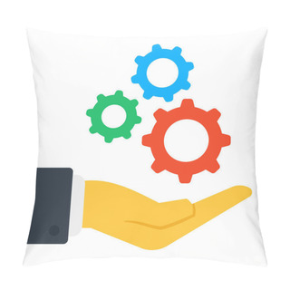 Personality  An Editable Design Icon Of Gears On Hand, Support  Pillow Covers