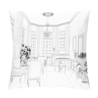 Personality  Interior Contour Visualization, 3D Illustration, Sketch, Outline Pillow Covers