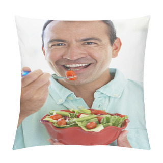 Personality  Middle Aged Man Eating A Fresh Green Salad Pillow Covers