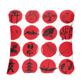 Personality  Japan Symbol Icons By Hand Drawing Sketch Pillow Covers