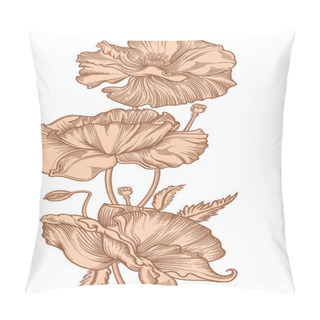 Personality  Hand Drawn Blooming Nude Poppy Flowers. Detailed Hand Drawn Illustration Of Decorative Flowers In Line Style Isolated On White Background.Accurate Line Art Flowers Pillow Covers