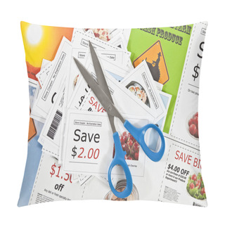 Personality  Fake Coupons On A Fake Coupon Background With Scissors. Pillow Covers