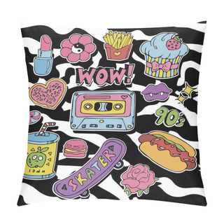Personality  Cartoon Stickers Or Patches Set With 90s Style Design Elements. Pillow Covers