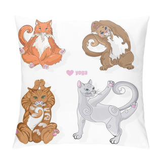 Personality  Various Cat Of Different Colors Doing Yoga Poses. Vectors Pillow Covers