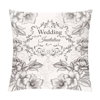 Personality  Vector Hand Drawn Invitation Design In Classic Floral Style Pillow Covers