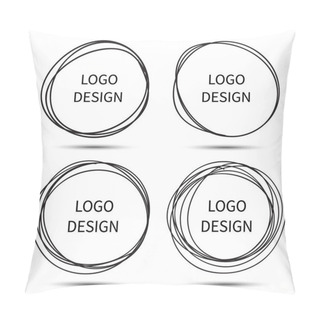 Personality  Vector Hand Drawn Circles For Logo Design. Doodle Sketch Scribble Circular Logo Design Elements Pillow Covers