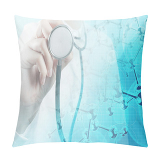 Personality  Doctor Hand Holds Virtual Molecular Structure Pillow Covers