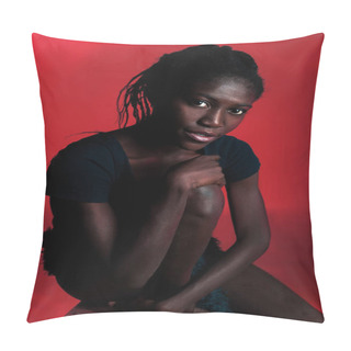 Personality  Dark Skin Model On The Red Background Pillow Covers