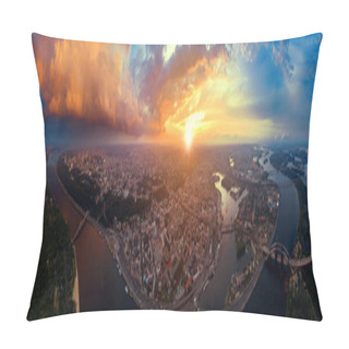 Personality  A Big Panorama Of The City Of Kiev On Podol At Sunset. Pillow Covers