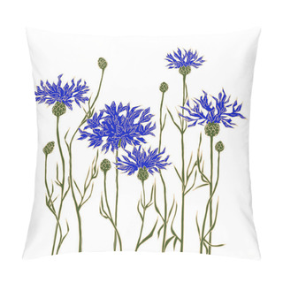 Personality  Cornflowers On A White Background. Hand-drawn Vector Illustration. Pillow Covers