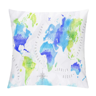 Personality  Watercolor World Map Green Blue Pillow Covers