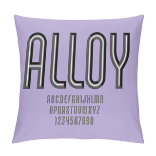 Personality  Metallic Alphabet From Chiseled Block, Font With Effect Of Silver Alloy, Beveled Letters And Numbers, Vector Illustration 10EPS Pillow Covers