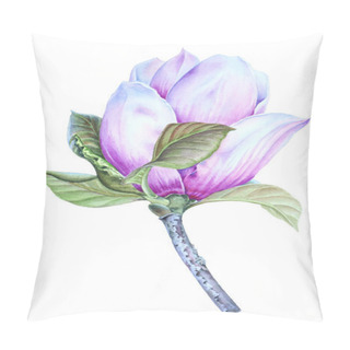 Personality Watercolor Botanical Illustration Of A Delicate Magnolia Flower. Pillow Covers