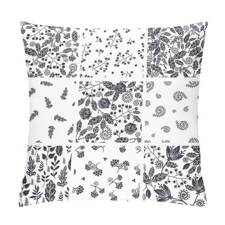 Personality Set Of Nine Black And White Floral Seamless Patterns Pillow Covers