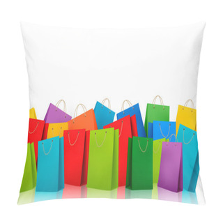 Personality  Background With Colorful Shopping Bags. Discount Concept. Vector Pillow Covers
