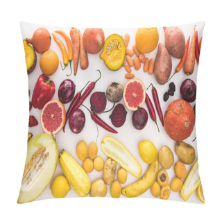 Personality  Top View Of Assorted Autumn Vegetables, Citruses, Fruits And Berries On White Background Pillow Covers