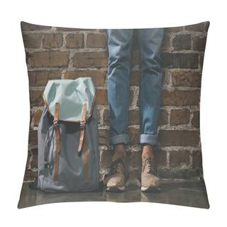 Personality  Man With Backpack Standing Near Wall Pillow Covers