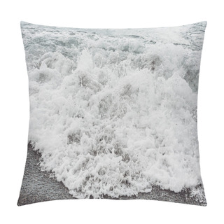 Personality  White Sea Foam On Sandy Beach  Pillow Covers