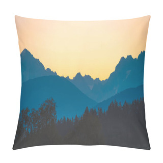 Personality  Colorful Sunset Views Of The Mont Blanc Mountain Glacier. Popular Tourist Attraction. Picturesque And Gorgeous Scene. Panorama Of Snow Mountain Range Landscape. Mont Blanc Massif, Alps, France.  Pillow Covers
