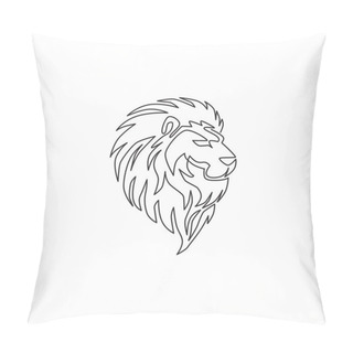 Personality  Single Continuous Line Drawing Of Elegant Lion Head For Sport Club Logo Identity. Dangerous Big Cat Mammal Animal Mascot Concept For Game Club. Modern One Line Draw Graphic Vector Design Illustration Pillow Covers
