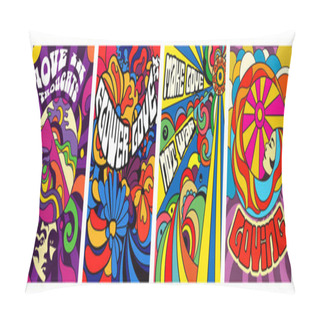 Personality  Set Of Four Bright Psychedelic Love Posters Pillow Covers