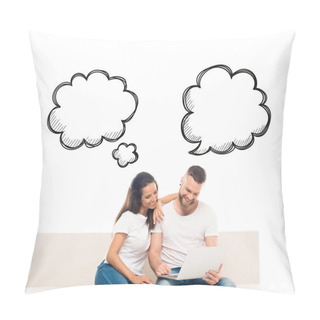 Personality  Attractive Couple Using Laptop Pillow Covers