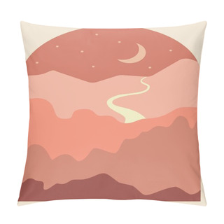 Personality  Modern Illustration Of Abstract Mountains With Sky And River Pillow Covers