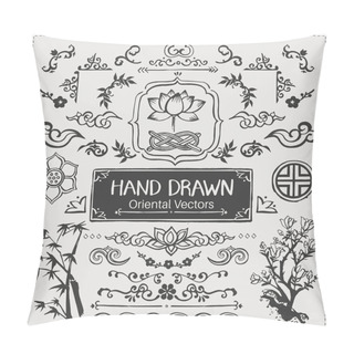 Personality  Set Of Hand Drawn Oriental Brushes. Vintage Frame, Oriental Decorations. Vector Illustration. Pillow Covers