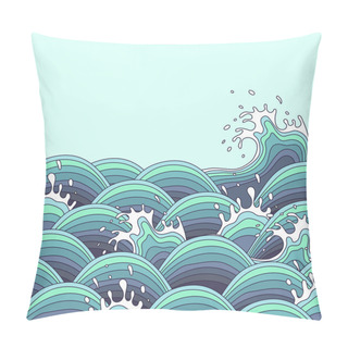 Personality  Sea Wave Background In The Decorative Style. Pillow Covers