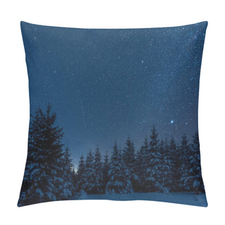 Personality  Dark Sky Full Of Shiny Stars In Carpathian Mountains In Winter Forest At Night Pillow Covers